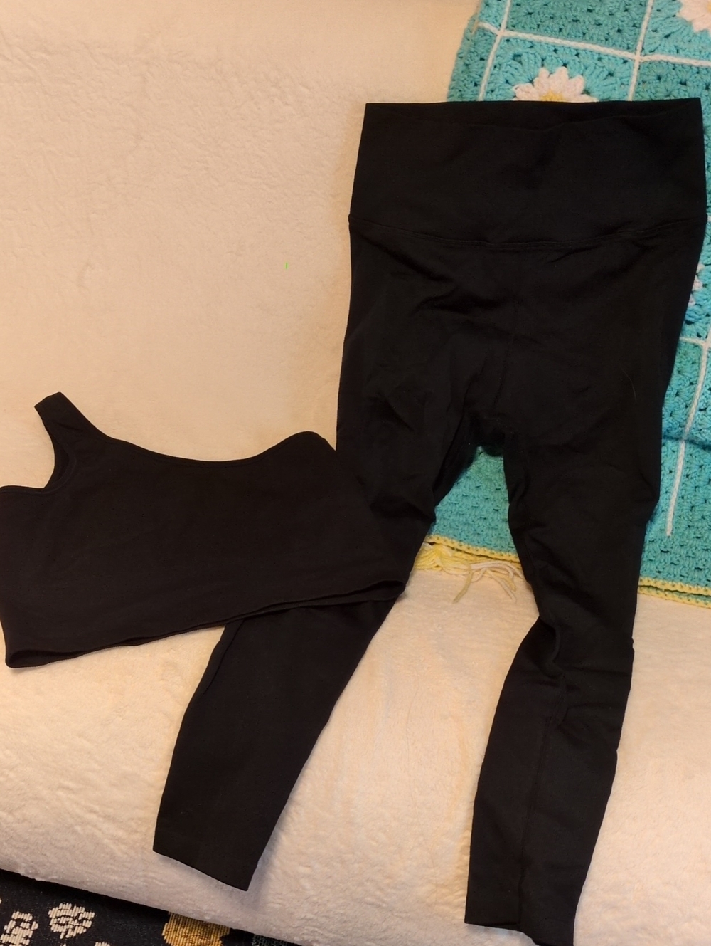 Athleta Black High-Rise Leggings with Matching Black Crop Tank